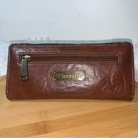 LOUNGEFLY Embroidered Owl Denim & PU Leather Flap Snap Checkbook Wallet - Picture 2 of 4